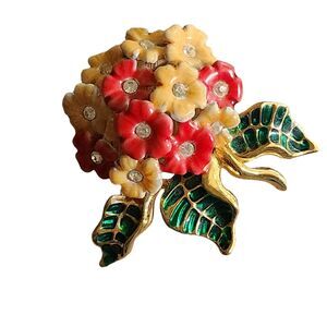 Joan Rivers Crystal Enamel Floral Bouquet Brooch Pin 1-1/2"